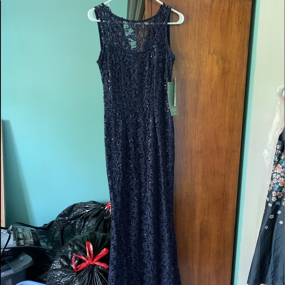 NWT Floor length Navy sequin gown